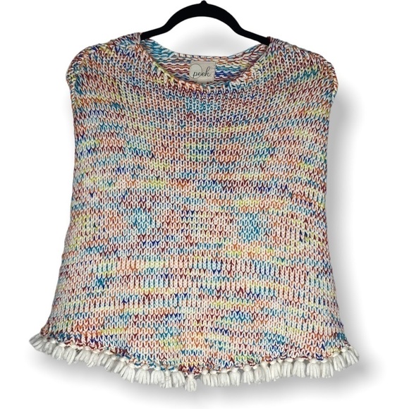 Peek Multicolor Knit Girl Poncho with tassel size 6-7 - Picture 1 of 6